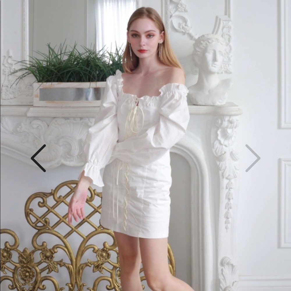 Mori Jasmine FRENCH FITTED DRESS white peasant